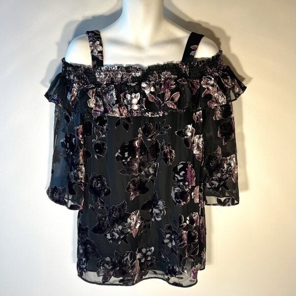 DR2 SZ S Purple & Black Burnout Velvet Top Whimsigoth Boho Dark Romance 80's - Picture 6 of 13